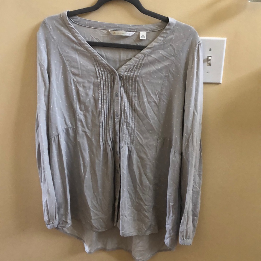 LC Lauren Conrad Gray polka dot tunic